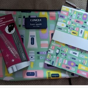 Kate Spade & Clinique Multicolor Cosmetic Bag, Clinique Makeup And Note cards